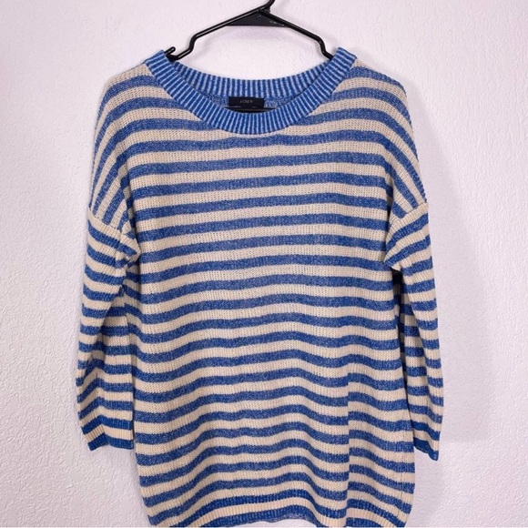 J. Crew Blue & Cream Striped 3/4 Length Sleeve Sweater - Picture 3 of 5